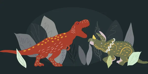 Tyrannosaurus y Triceratops ilustración de dinosaurios — Archivo Imágenes Vectoriales