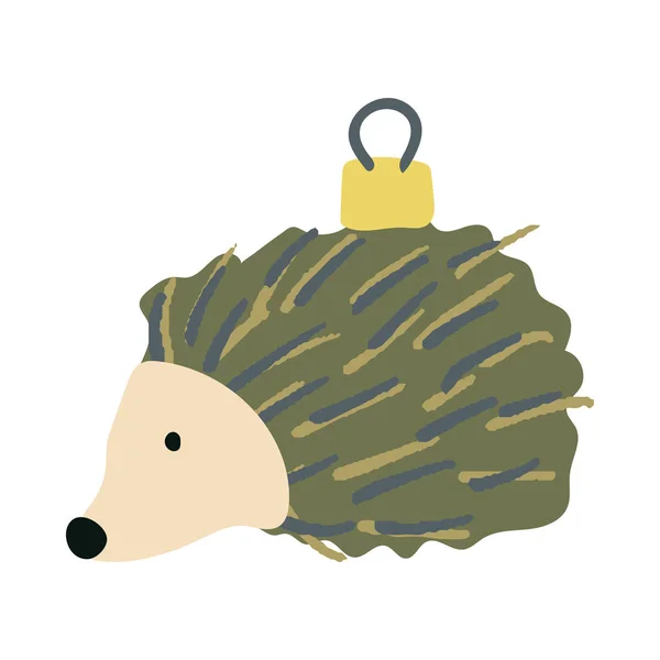Hand drawn hedgehog Christmas tree toy — Stock Vector