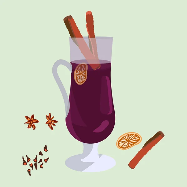 High glass with mulled wine and spices — Stock Vector