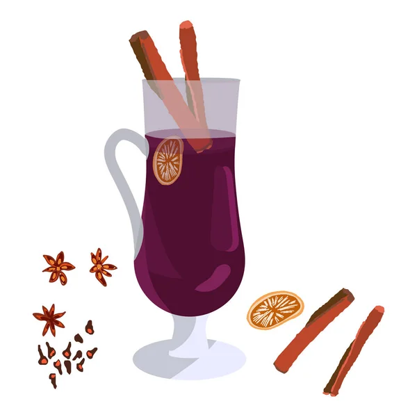 Tall glass with mulled wine — Stock Vector