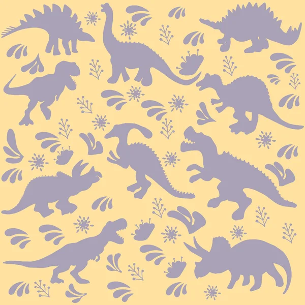 Luz dinosaurios púrpura silueta plana mano dibujado fondo . — Archivo Imágenes Vectoriales