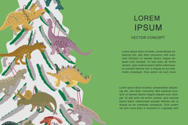 Noel ağacı dinozorlar düz illüstrasyon ve metin için alan ile dekore