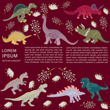 Metin için alan ile el çizilmiş dinozor karakterleri