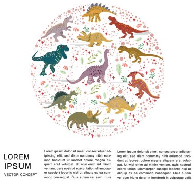 Beyaz arka plan üzerinde dinozorlar ile daire şekli.