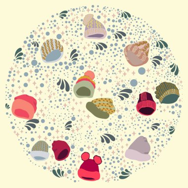 Örme kışlık şapka daire şekli sarı arka plan üzerinde kenar