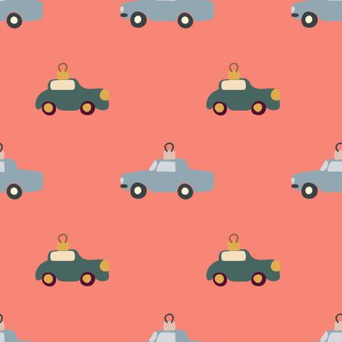 Mercan arka plan üzerinde düz illüstrasyon araba dikişsiz desen