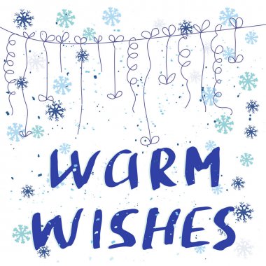 Snowflakes kış dekor ve beyaz arka plan üzerinde festival sezonu için Sıcak Dilekler notu