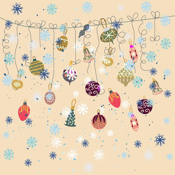 Scandinavian style festive season decor with fluffy snowflakes on beige background — Stock Vector