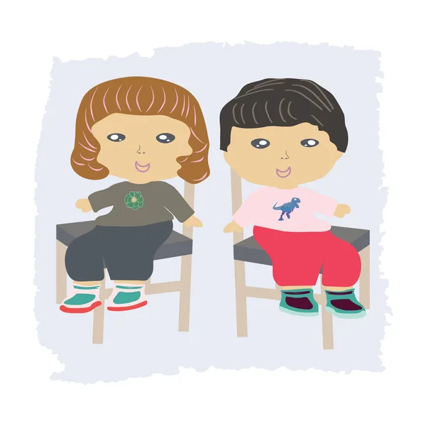 Dziewczyna i chłopiec siedzący na krzeseł powrót do szkoły — Wektor stockowy
