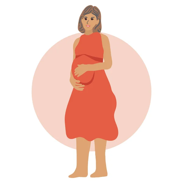Feliz grávida senhora acariciando barriga — Vetor de Stock