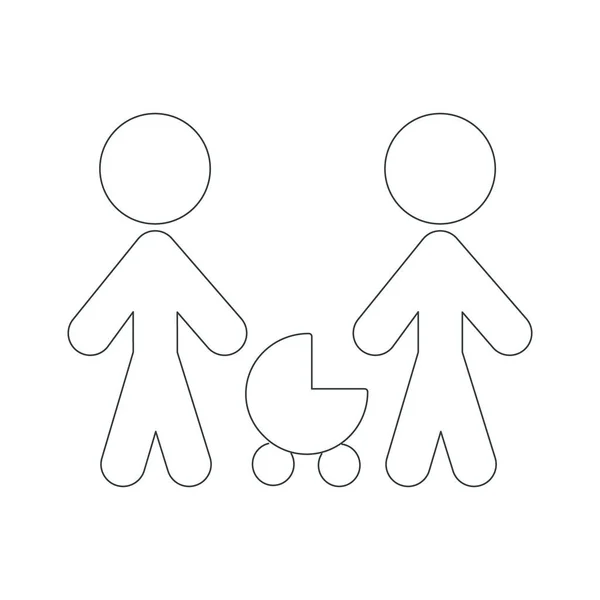 Famille d'icônes ligne noire avec landau — Image vectorielle