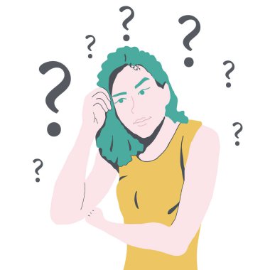 Çok soru ile düşünme şaşkın kadın