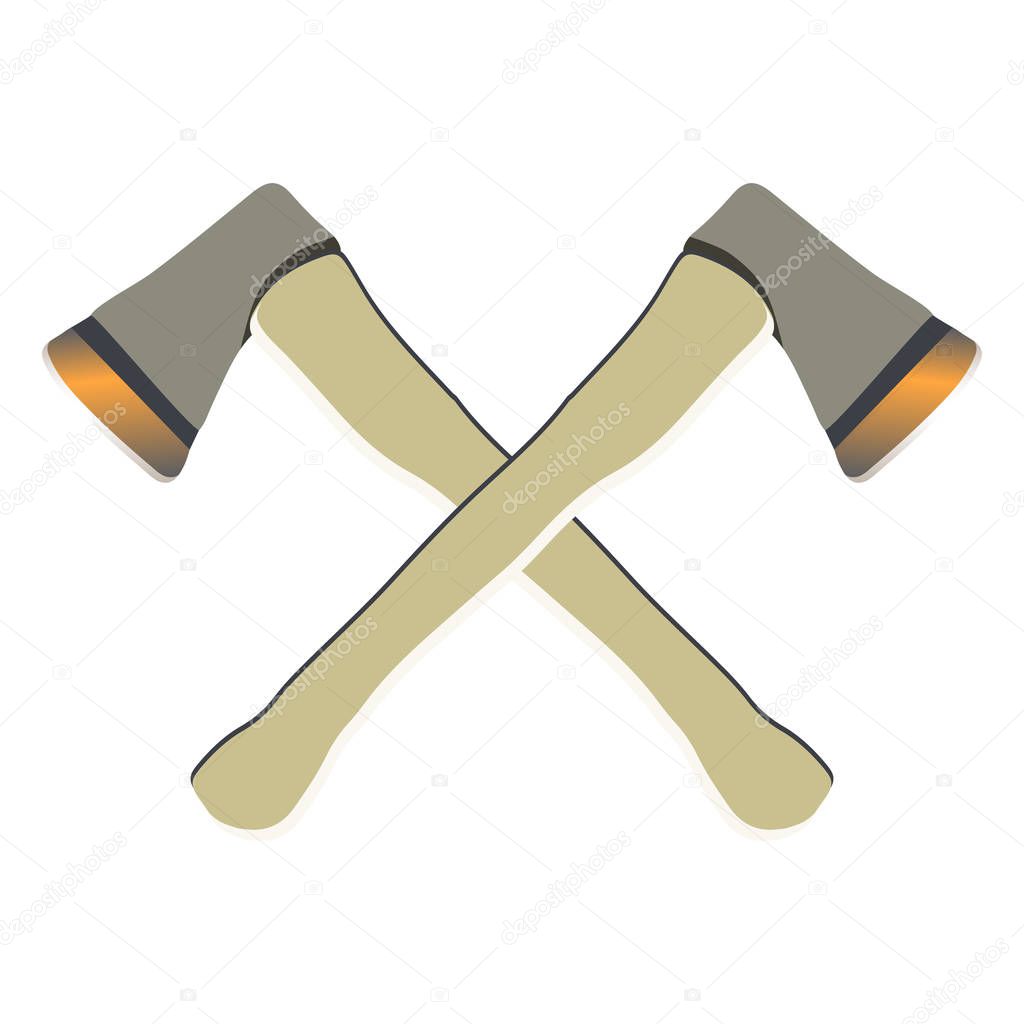 Two axes crossed isolated on white background. 