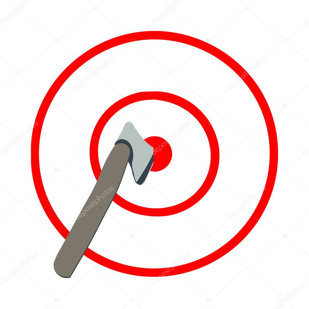 Axe in the target, red lines, white background.