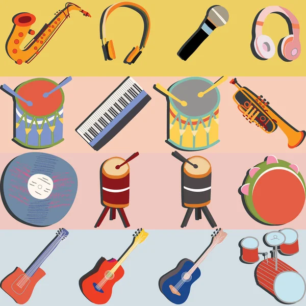 Hand drawn musical instruments colour backdrop — Stock Vector