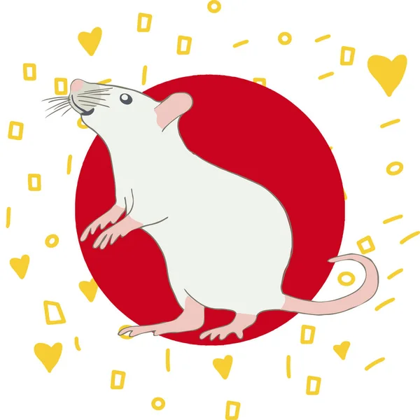 Curiosa rata blanca y marco de corazón de oro . — Vector de stock