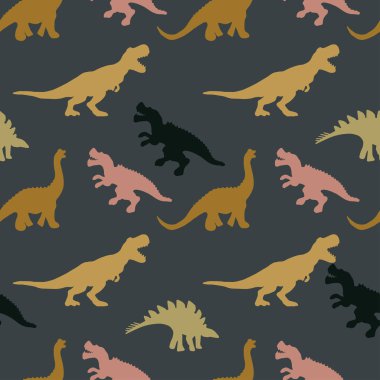 Pastel renkler dinozorlar siluet ilik koyu gri renk arka plan üzerinde
