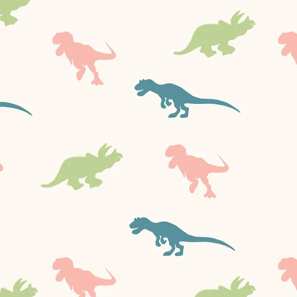 Blaue, rosa und grüne Dinosaurier Silhouette nahtloses Muster — Stockvektor