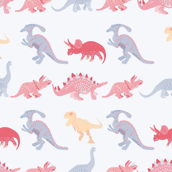 Blaue Dinosaurier nahtloses Muster auf hellblauem Hintergrund — Stockvektor
