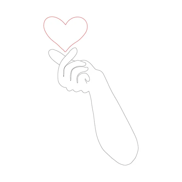 Icono en el estilo de esquema de la mano que muestra signo de corazón . — Vector de stock