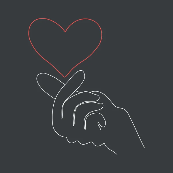 Icono en el contorno Dedos doblados en símbolo del corazón . — Vector de stock