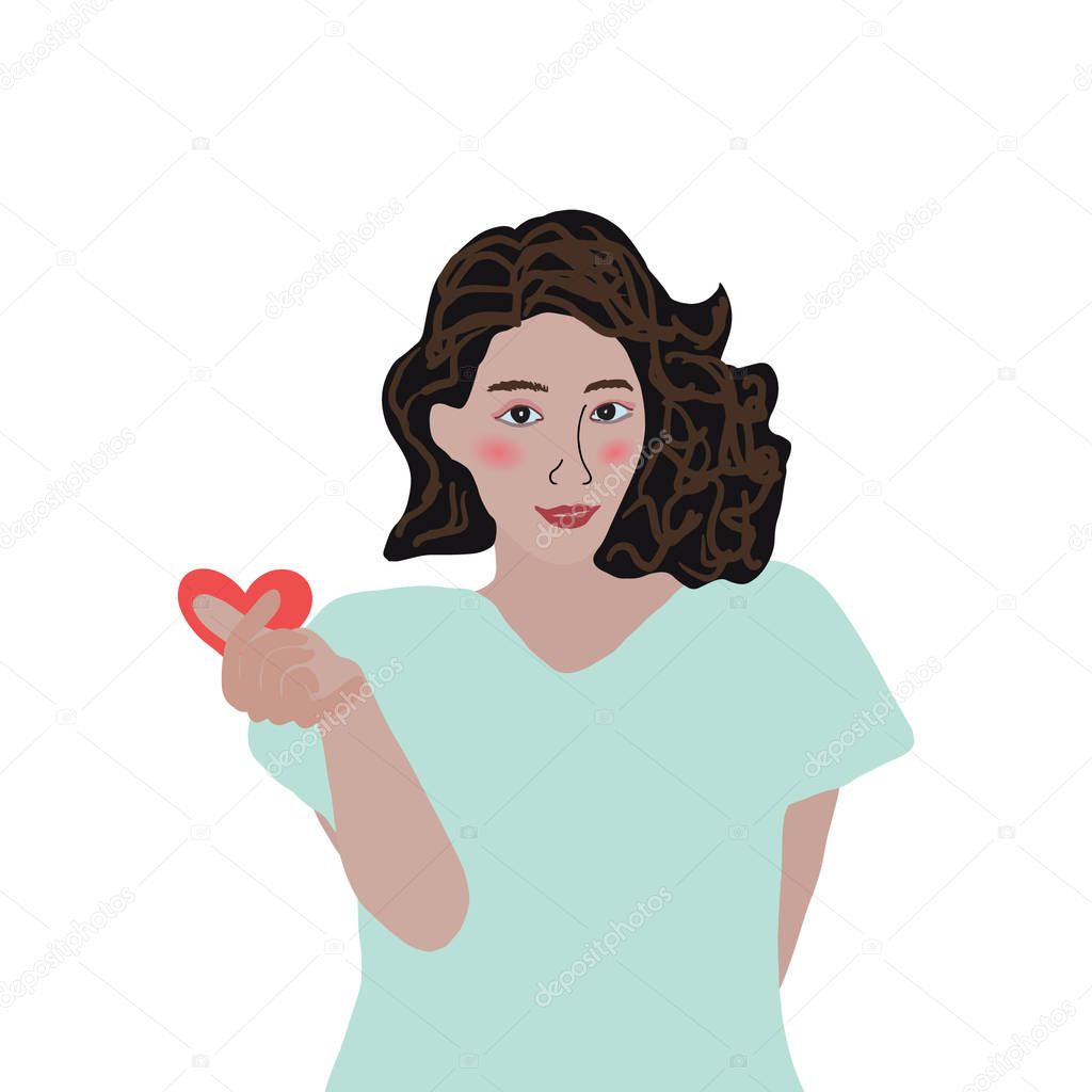 Asian girl with hand showing korean sign of heart.