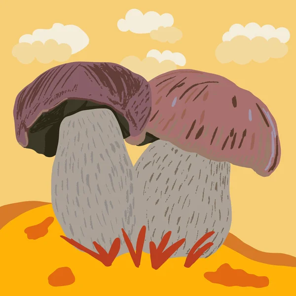 Champignons porcini sur fond de paysage — Image vectorielle