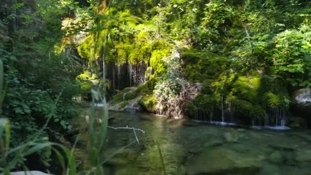 Małe Jezioro Wodospadem Lesie Piękne Turystyczne Miejsce Południu Włoch — Wideo stockowe