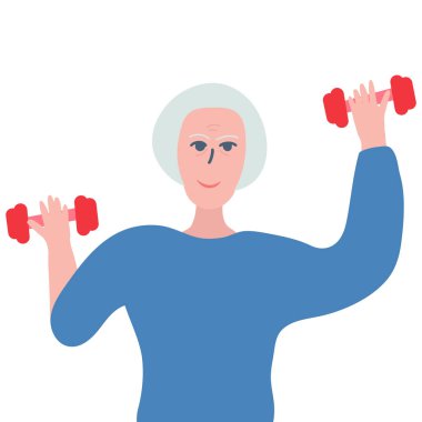 Spor salonunda halter kaldıran yaşlı kadın.