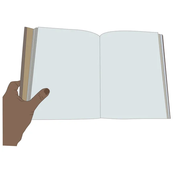 Hand holding boek met blanco pagina's. — Stockfoto