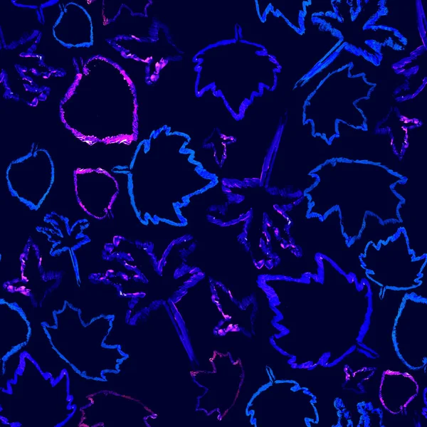 Seamless pattern with blue leaves silhouette.