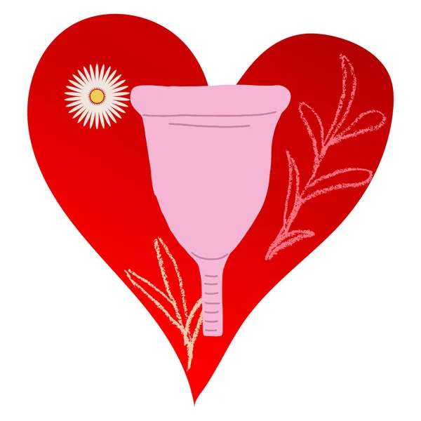 Copa Menstrual Rosa en ilustración de corazón rojo . — Vector de stock