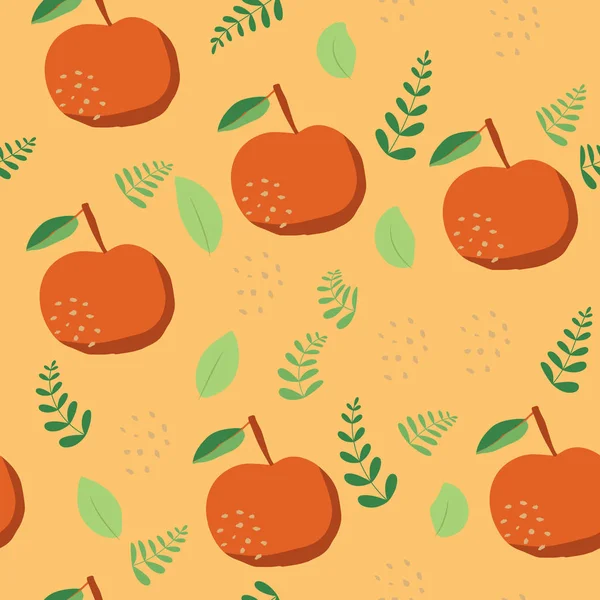 みかんフルーツと葉のシームレスなパターン. — ストックベクタ
