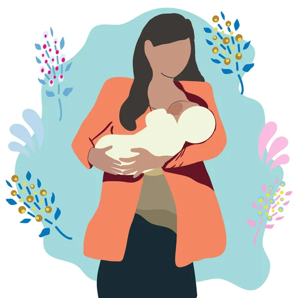 Matka trzymanie i karmienie noworodka. — Wektor stockowy