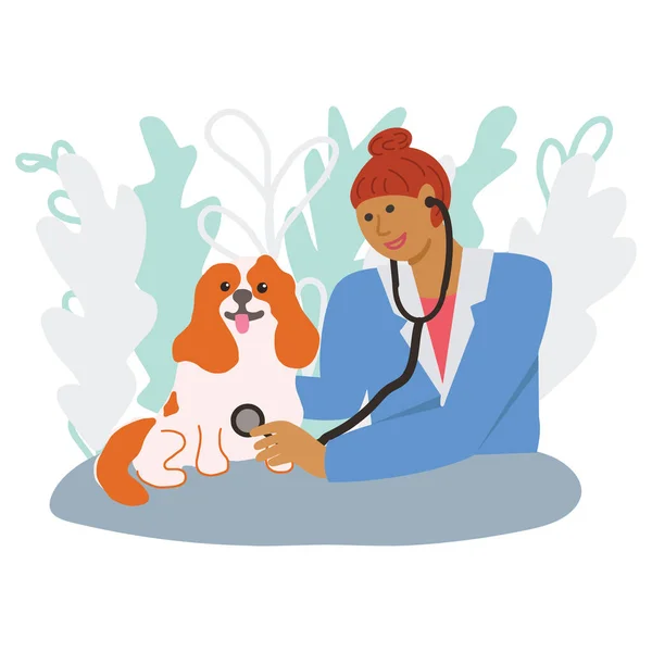 Concept vétérinaire avec examen médical du chien par un médecin . — Image vectorielle