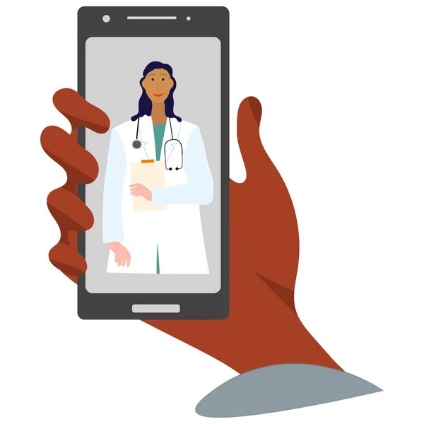 Smartphone à main avec médecin virtuel féminin . — Image vectorielle