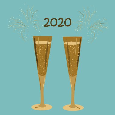 2020 'de havai fişekler ve iki zarif şampanya kadehi..