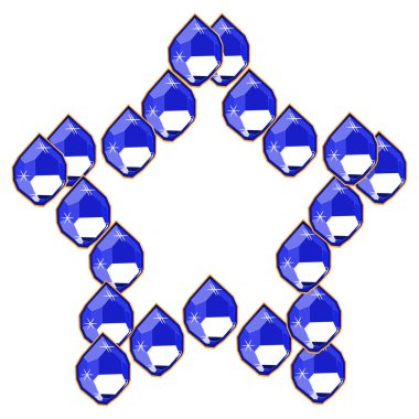 Beyaz arka planda izole edilmiş yıldız şeklinde mavi elmas mücevherler. Vektör illüstrasyon mücevherleri ya da değerli elmas seti.