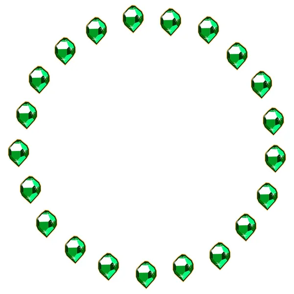 Green Emerald Gems Circle Frame Isolated White Background Vector Jewels — Stock Vector