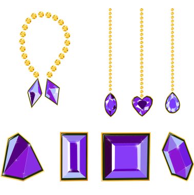 Pembe elmas mücevherler ve beyaz arka planda izole edilmiş elmas zincirler. Vektör illüstrasyon mücevherleri ya da değerli elmaslar seti. Elmaslar ayarlandı.