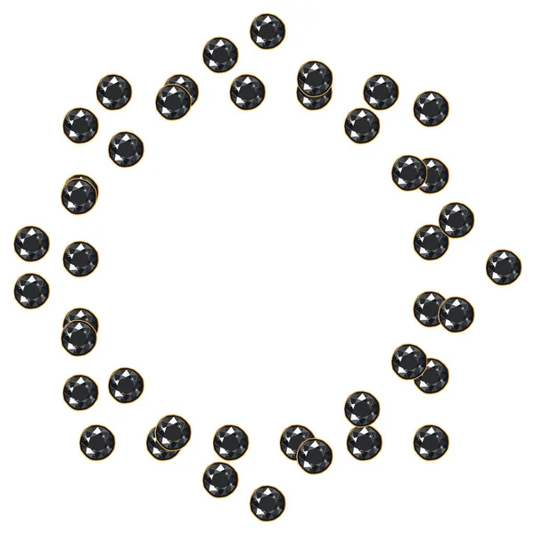 Schwarze Glänzende Diamant Edelsteine Kreis Rahmen Isoliert Auf Weißem Hintergrund — Stockvektor