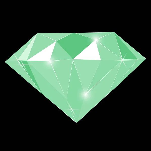 Fancy Lebendigen Grünen Smaragdgrünen Diamanten Edelstein Isoliert Auf Schwarzem Hintergrund — Stockvektor