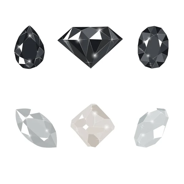 Schwarze Und Weiße Diamantsteine Auf Weißem Hintergrund Vector Illustration Juwelen — Stockvektor