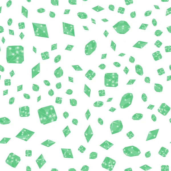 Sömlös Vektor Mönster Smaragd Vit Bakgrund Lyxjuveler Geometriska Ädelföremål För — Stock vektor