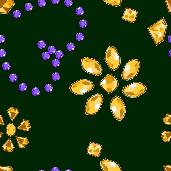 Безшовний Векторний Візерунок Жовтої Квітки Діаманта Синіх Браслетів Розкішні Коштовності — стоковий вектор