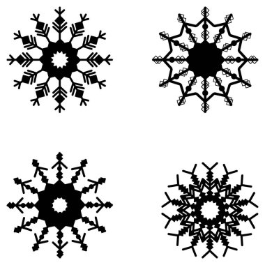 Beyaz zemin üzerinde kartonpiyer kar taneleri izole edilmiş. Kış Noel süsü. Kupür defteri, lazer kesme, yazıcı ve ahşap kesim şablonu. Vektör illüstrasyonu.