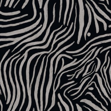 Zebra derisi, siyah arka planda kusursuz çizgiler. Hayvan desenli, siyah beyaz desenli. Tek renkli sonsuz arka plan. Çizim tasarımı.