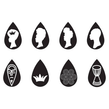 Teadrop Afrikalı etnik tarzı küpeler beyaz arka planda izole edilmiş. Vektör illüstrasyonu.