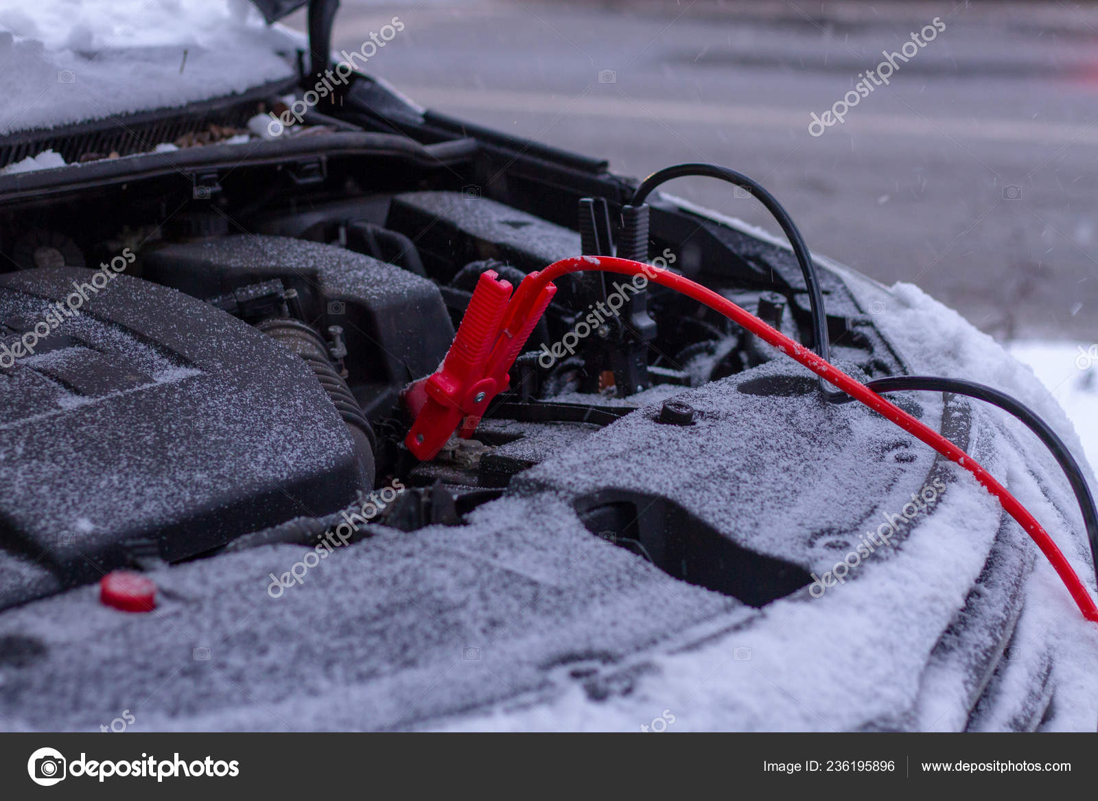 Quickly Charge Car Battery Jumper Cables Another Car Open Car Stock