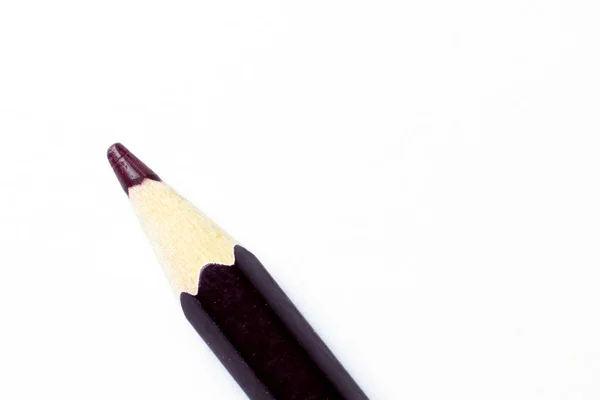 Hnědá Tužka Ležící Bílém Papíře Makro Snímek Tužky Zblízka Bílém — Stock fotografie